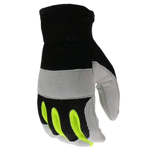 Miniatura 3 de BOSS Guantes de trabajo de piel de vaca dividida para hombre, de alta visibilidad, acolchado de nudillos, resistente a desgarros, respaldo de malla