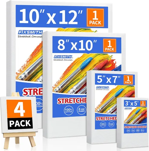 Miniatura 12 de FIXSMITH Lienzo blanco estirado de 12 x 16 pulgadas, paquete a granel de 8, imprimado, 100 % algodón, perfil de 5/8 pulgadas, paquete de gran valor