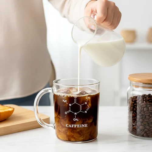 Miniatura 6 de Paquete de 2 vasos de cafeína, taza de molécula de cafeína de 16 onzas con asa, taza de café de vidrio de borosilicato transparente para medir té