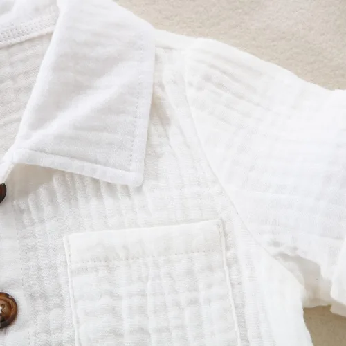 Miniatura 3 de Conjunto de ropa para bebés varones, camisas abotonadas para niños pequeños e infantes + pantalones cortos de gasa de algodón, conjunto de verano