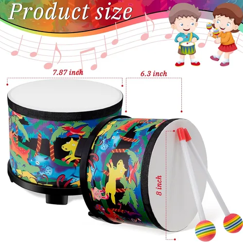 Miniatura 2 de Floor Tom Drum - Tambor de música de 8 pulgadas con 2 palos, instrumentos musicales para niños, instrumentos de percusión para niños, niñas, bebés