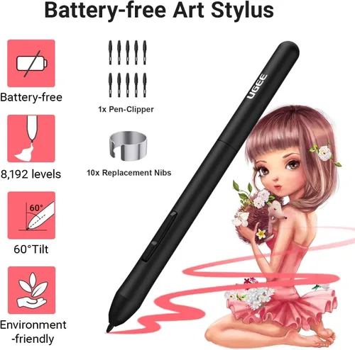Miniatura 8 de UGEE S640 - Tableta de dibujo digital con 10 teclas de acceso rápido, tableta de 6.5 x 4 pulgadas con 8192 niveles de lápiz capacitivo sin batería