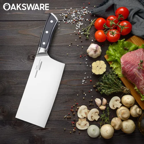 Miniatura 5 de OAKSWARE Cuchillo de carnicero chino de 7 pulgadas, cuchillo de cortar chino, acero alemán y mango ergonómico de ABS, cuchillo afilado para cortar