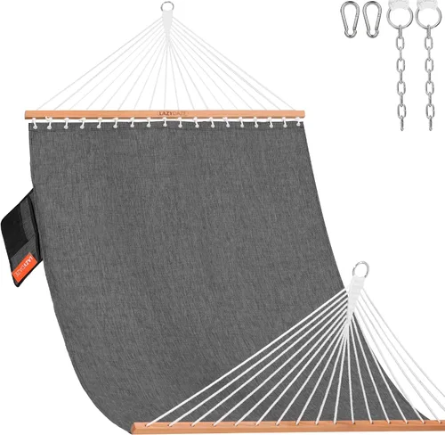 Miniatura 10 de Lazy Daze Hammocks Hamaca doble exterior de 11 pies, hamaca de tela de olefina de secado rápido con barra separadora y bolsillo lateral para piscina