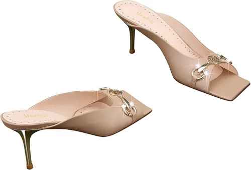 Miniatura 3 de MSONLYDN Sandalias sin correa para mujer, tacones con puntera cuadrada, tacones de cuero, elegantes de 2.56 pulgadas
