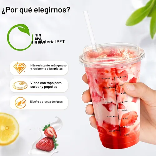 Miniatura 6 de Paquete de 100 tazas de café helado Ratio Lines de 16 onzas con tapas y popotes, sin adivinar bebidas consistentes, vasos desechables de plástico