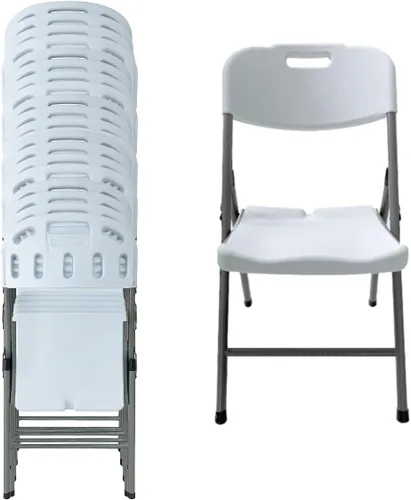 Miniatura 12 de BTEXPERT Silla plegable blanca con marco de acero, silla plegable comercial resistente, asiento de plástico HDPE, silla de eventos para interiores