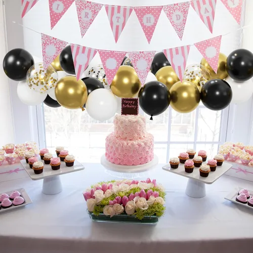 Miniatura 6 de 100 globos negros dorados y blancos con globos de confeti metálicos dorados y negros de 12 pulgadas para clase de graduación, decoración de fiesta