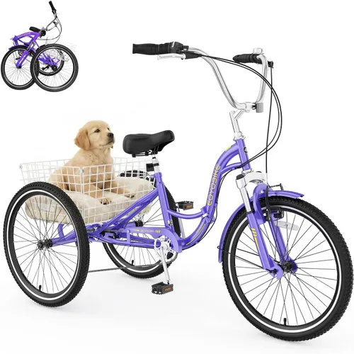 Miniatura 9 de MOPHOTO Triciclo plegable para adultos, 7 velocidades, 20/24/26 pulgadas, bicicleta de 3 ruedas para personas mayores, mujeres y hombres, bicicleta