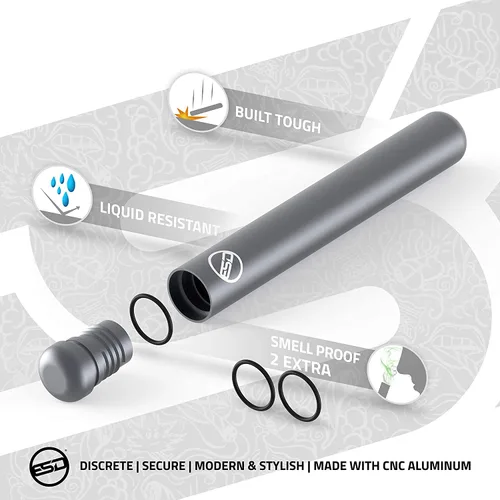 Miniatura 2 de RAW - Tubo de metal para cigarrillos ESD Gris Se adapta a tamaño King y conos de 1-1/4 – Contiene olores – Impermeable – Moderno
