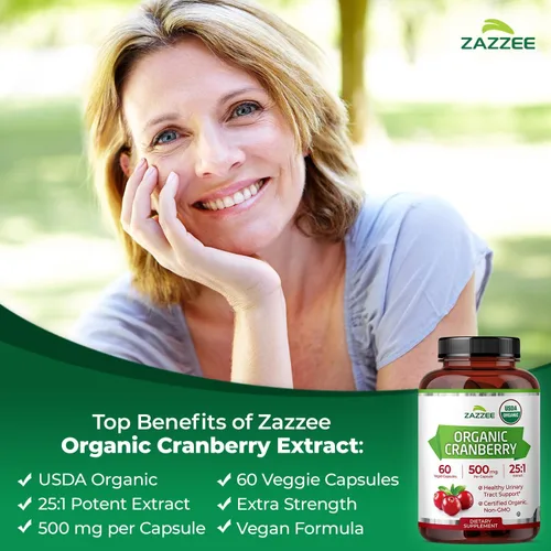 Miniatura 4 de Zazzee Extracto de arándano orgánico USDA 25:1, 500 mg por cápsula, 60 cápsulas veganas, suministro de 2 meses, extracto concentrado estandarizado