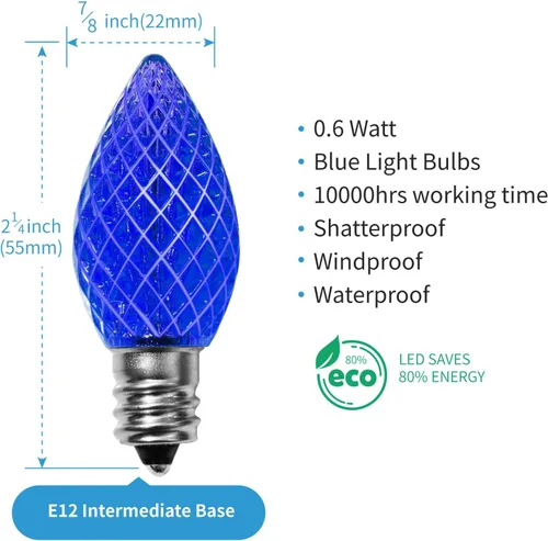Miniatura 2 de Meconard Bombillas LED C7 de repuesto de Navidad, bombillas LED inastillables C7 para luces de cadena de Navidad para interiores y exteriores, base