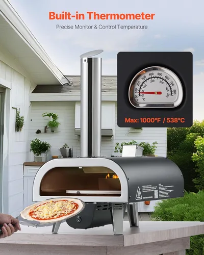 Miniatura 5 de VEVOR Horno de pizza de leña para exteriores, horno de pizza de rotación automática de 12 pulgadas, máquina de pizza de pellets portátil