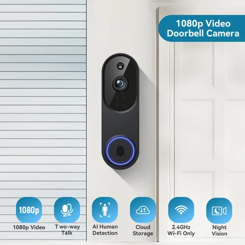 Miniatura 2 de Guggre Cámara de timbre de video inalámbrico 1080P, visión nocturna, almacenamiento en la nube (se vende por separado), solo Wi-Fi de 2.4 GHz