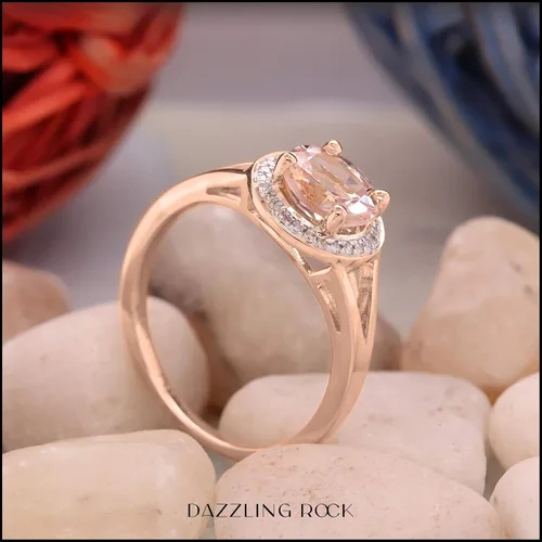 Miniatura 253 de Dazzlingrock Collection Anillo de compromiso redondo de 0.276 in con halo de diamante blanco y vástago dividido para ella en oro macizo de 14