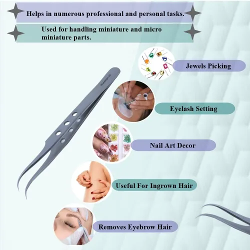 Miniatura 2 de Pinzas profesionales de acero inoxidable de 4.75 pulgadas con puntas de precisión finas y mango fenestrado, adecuadas para depilación facial