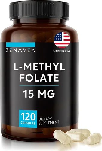 L-metilfolato de 15 mg – L suplemento de metil folato, 5-MTHF para la deficiencia de ácido fólico – Máxima absorción y potencia – l-metilfolato 15