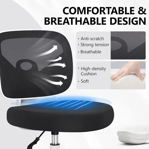 Miniatura 7 de Primy Silla ergonómica de escritorio de pie con respaldo medio sin brazos, silla alta con ruedas de malla, altura ajustable y reposapiés, sala