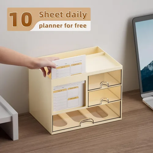 Miniatura 5 de Marbrasse Organizador de Escritorio con 3 Cajones, Soporte Multifuncional para Lápices y Bolígrafos para Escritorio, Organizador de Escritorio