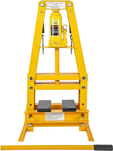 Miniatura 2 de JEGS Prensa hidráulica de taller Acero con acabado amarillo 6 toneladas Montaje superior de banco Rango de trabajo de hasta 4 1/4 pulgadas