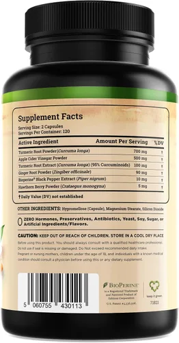 Miniatura 7 de Suplemento de Cúrcuma y Jengibre de Nature's Base - con Curcumina, Vinagre de Sidra de Manzana y Extracto de Pimienta Negra BioPerine - 95%