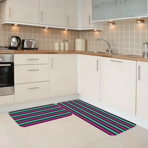 Miniatura 2 de Antifatigue Kitchen Mats for Floor 2 Piece - Retro Color Line Print Kitchen Rugs Washable, Non Slip Runner Rug Standing Mat for