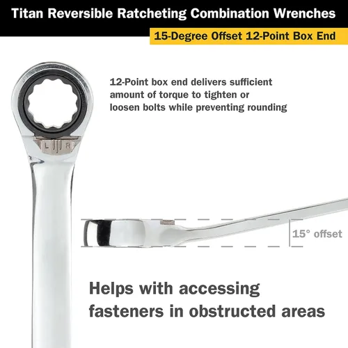 Miniatura 4 de Titan 14613 Llave combinada de trinquete reversible de 1 pulgada, 12 puntos, 72 dientes