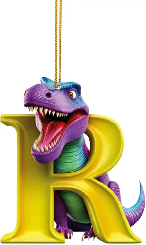 Miniatura 20 de Adorno de Navidad personalizado de dinosaurio de 26 letras, adornos colgantes 2023, monograma inicial de plástico, decoraciones de árbol de Navidad