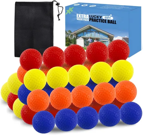 Miniatura 14 de FINGER TEN Pelotas de práctica de golf de espuma de colores, paquete de 12, 24, 50 unidades, pelota de golf ligera de vuelo limitado para interiores