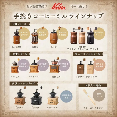 Miniatura 10 de Kalita Kalita - Molinillo de café de madera, molinillo de aluminio estable granular alto KH-10BR ac, marrón, grosor ajustable, molinillo de café