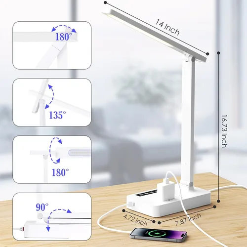 Miniatura 7 de Infiway Lámparas LED de escritorio para oficina en casa: lámpara de escritorio con puerto de carga USB - 1 USB-A, 1 puerto tipo C, 2 tomas de Blanco