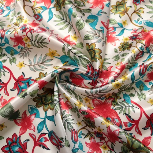 Tela de satén de impresión vintage Material de Charmeuse sedoso para bufanda Vestido Forro Material de costura (blanco natural)