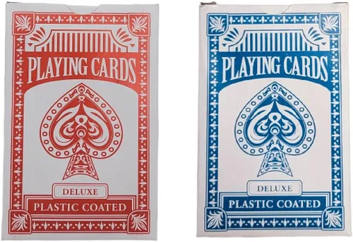 Zugar Land Naipes económicos: 2 barajas (1 baraja roja y 1 azul) de 2.3/8 pulgadas por 3.3/8 pulgadas (2.165 in x 3.386 in) con revestimiento de