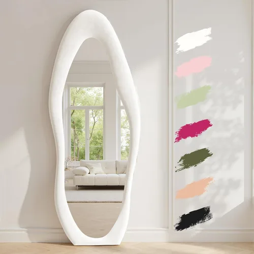 Miniatura 19 de Anpark Espejo de Cuerpo Completo 63"x24" Espejo de Piso de Cuerpo Completo Irregular Montado en Pared con Soporte Marco Envuelto en Franela Negra