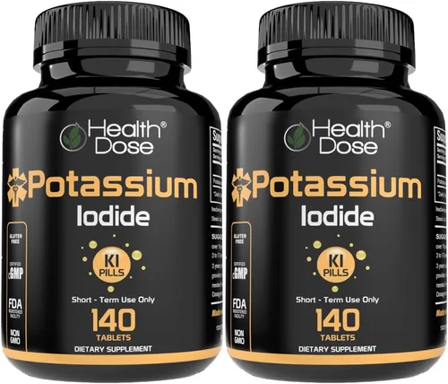 Health Dose Tabletas de potasio + yoduro (KI) – 130 mg 140 tabletas – para apoyo tiroideo, metabolismo celular y equilibrio electrolítico – Sin OMG,