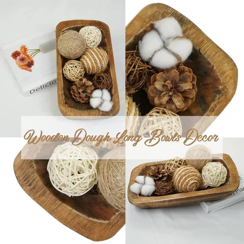 Miniatura 3 de Cuencos largos de madera para decoración de tazones largos, cuenco de madera para baguette, cuencos grandes de madera para el hogar, bandeja