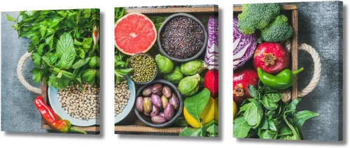 Miniatura 34 de Arte de pared con frutas y verduras, surtido de frutas y verduras frescas, lienzo, pósteres de pintura de frutas y verduras, decoración de pared, 3