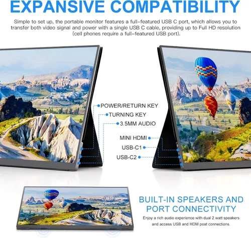 Miniatura 4 de Monitor portátil de 10.5'' para laptop, monitor de pantalla portátil de 2K FHD 60HZ, entradas USB-C y HDMI, panel IPS ultradelgado con HDR