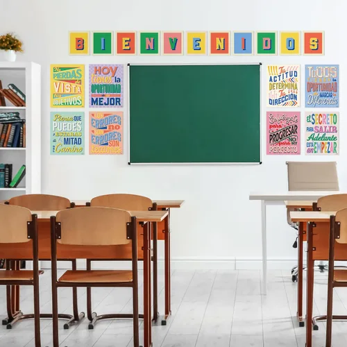 Miniatura 3 de Sweetzer & Orange Juego de 8 carteles motivacionales en español y letras BIENVENIDOS para profesores y estudiantes, gráficos de idiomas que Carteles