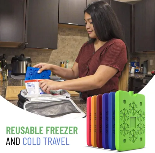 Miniatura 11 de TrekProof Bolsas de hielo multicolores para el almuerzo, juego de 6 piezas, reutilizable y ecológica, portátil y compacta, ideal para viajes