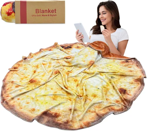 Miniatura 8 de Manta redonda de tortilla para adultos, manta grande de franela suave y cómoda con diseño de queso y pizza, manta para niños, artículos extraños