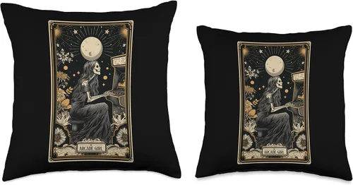 Miniatura 3 de The Arcade Girl Retro Arcade Gaming 80s Tarot Card Skeleton Throw Pillow