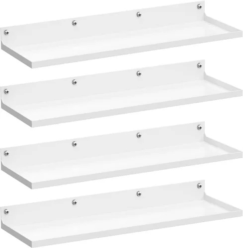 Paquete de 4 estantes flotantes de metal, estante grande de pared de 17 x 6 pulgadas para almacenamiento, estantería blanca para niños, estantes de
