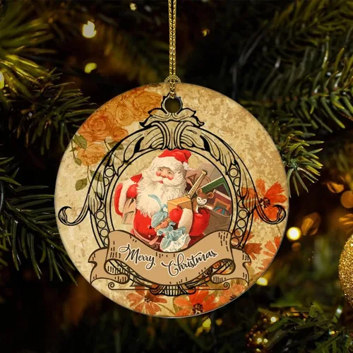 Adorno de Navidad de cerámica con diseño retro de dos lados impresos, novedad para familiares, amigos y niños, colgantes de recuerdo de Navidad de