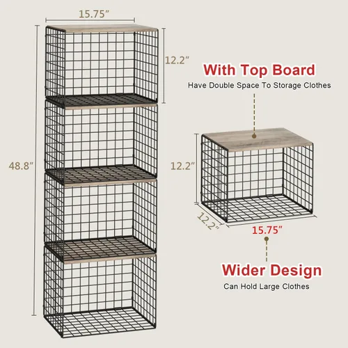 Miniatura 2 de Organizadores de armario y almacenamiento más amplios, apilables, con parte superior de madera, para suéteres, jeans, estantes organizadores de Negro