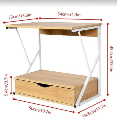 Miniatura 2 de Estante de madera para microondas de 2 niveles con cajón, estante de almacenamiento de cocina, estante organizador para oficina en casa, soporte
