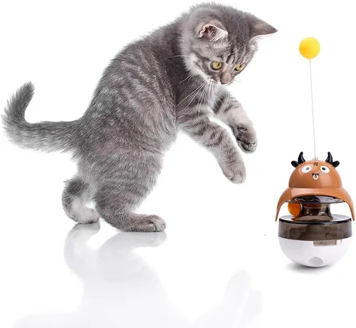 Miniatura 11 de Juguete rompecabezas para gatos, dispensador de comida para mascotas con equilibrio automático, estimulante del cerebro, alimentador lento, juguetes