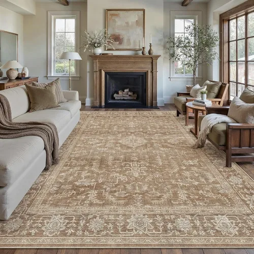 Miniatura 20 de PureCozy Alfombra de área beige de 2 x 3 pulgadas, lavable, vintage, pequeña, para entrada, cocina, suave, retro, floral, de pelo bajo, tapete