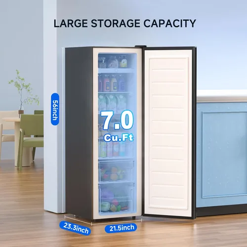 Miniatura 6 de BANGSON - Congelador vertical, congelador independiente de 7.0 pies cúbicos, congelador/refrigerador vertical convertible de una puerta para cocina