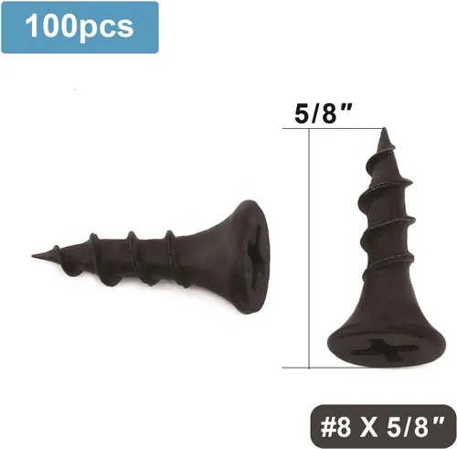 Miniatura 2 de Tornillo de madera de cabeza plana #8 x 5/8" con revestimiento de fosfato negro, 100 piezas, de autorroscado rápido, para paneles de yeso, de SG TZH